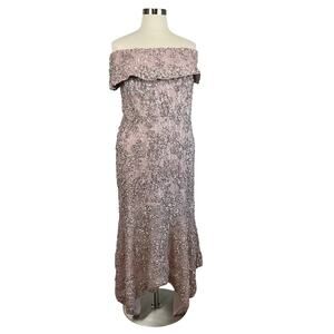 XSCAPE Women's Formal Dress Size 18W Purple Sequined Lace Off the Shoulder Gown